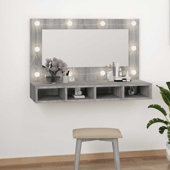 spejlskab med LED-lys 90x31,5x62 cm grå sonoma-eg