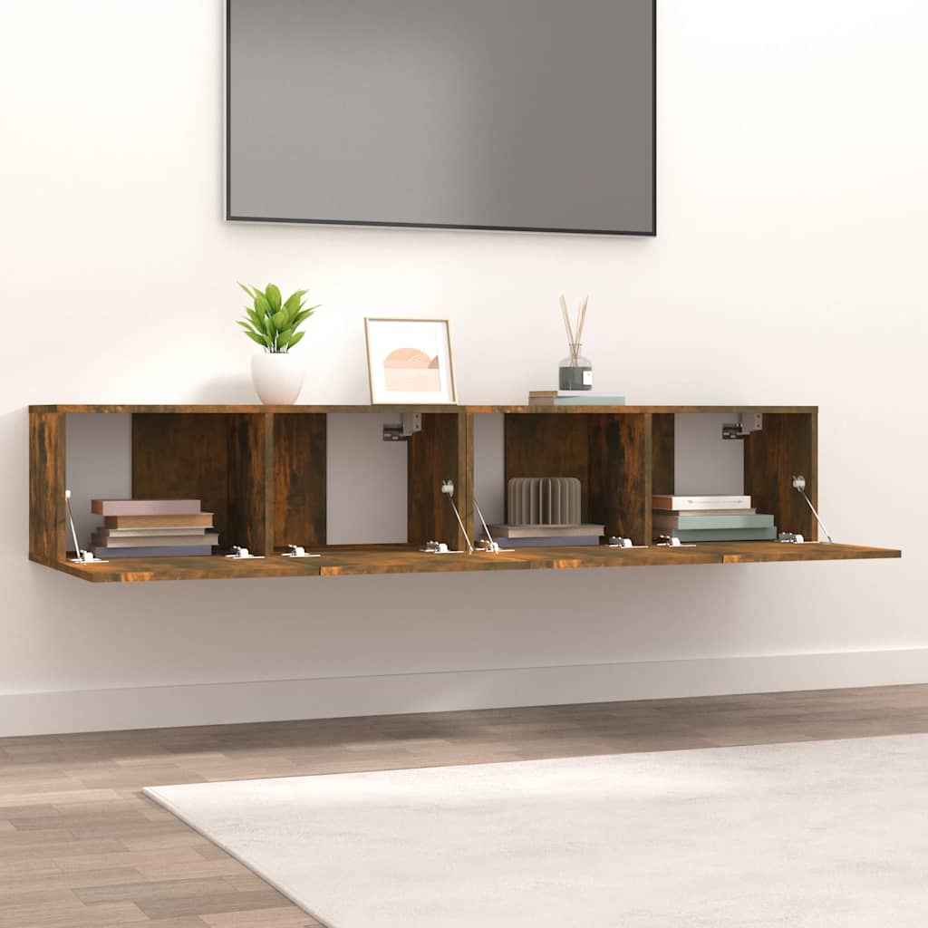 tv-skabe 2 stk. 80x30x30 cm konstrueret træ røget egetræ