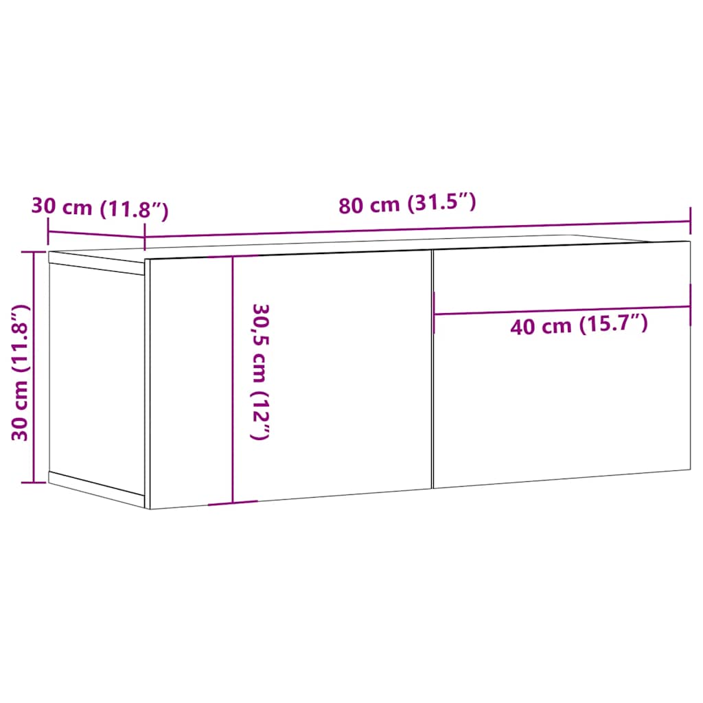 tv-skabe 2 stk. 80x30x30 cm konstrueret træ røget egetræ