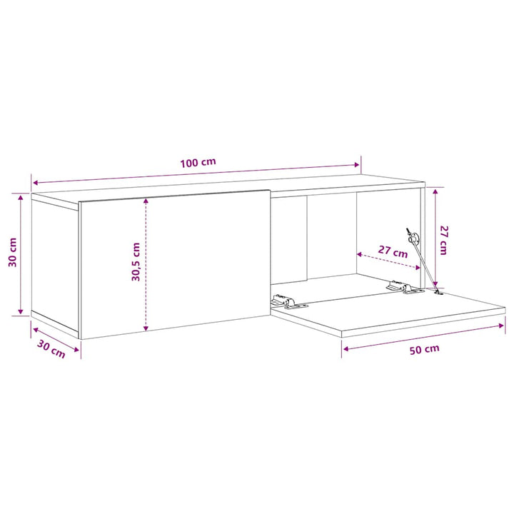 væghængte tv-skabe 2 stk. 100x30x30 cm konstrueret træ røget eg