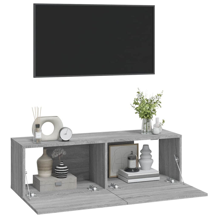 tv-skabe til væg 2 stk. 100x30x30 cm konstrueret træ grå sonoma