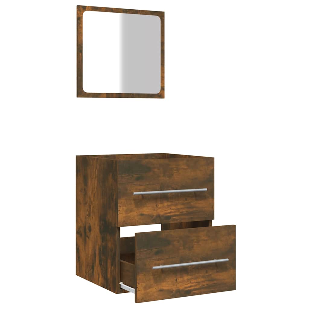 badeværelsesskab + spejl 41x38,5x48 cm konstrueret træ røget eg