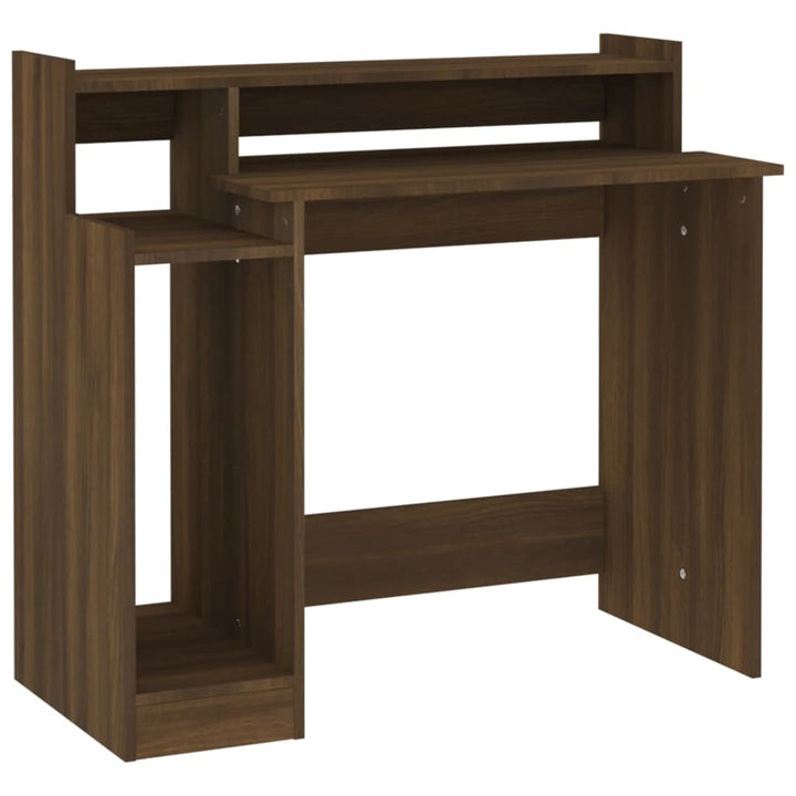 skrivebord med LED-lys 97x45x90 cm konstrueret træ brun eg