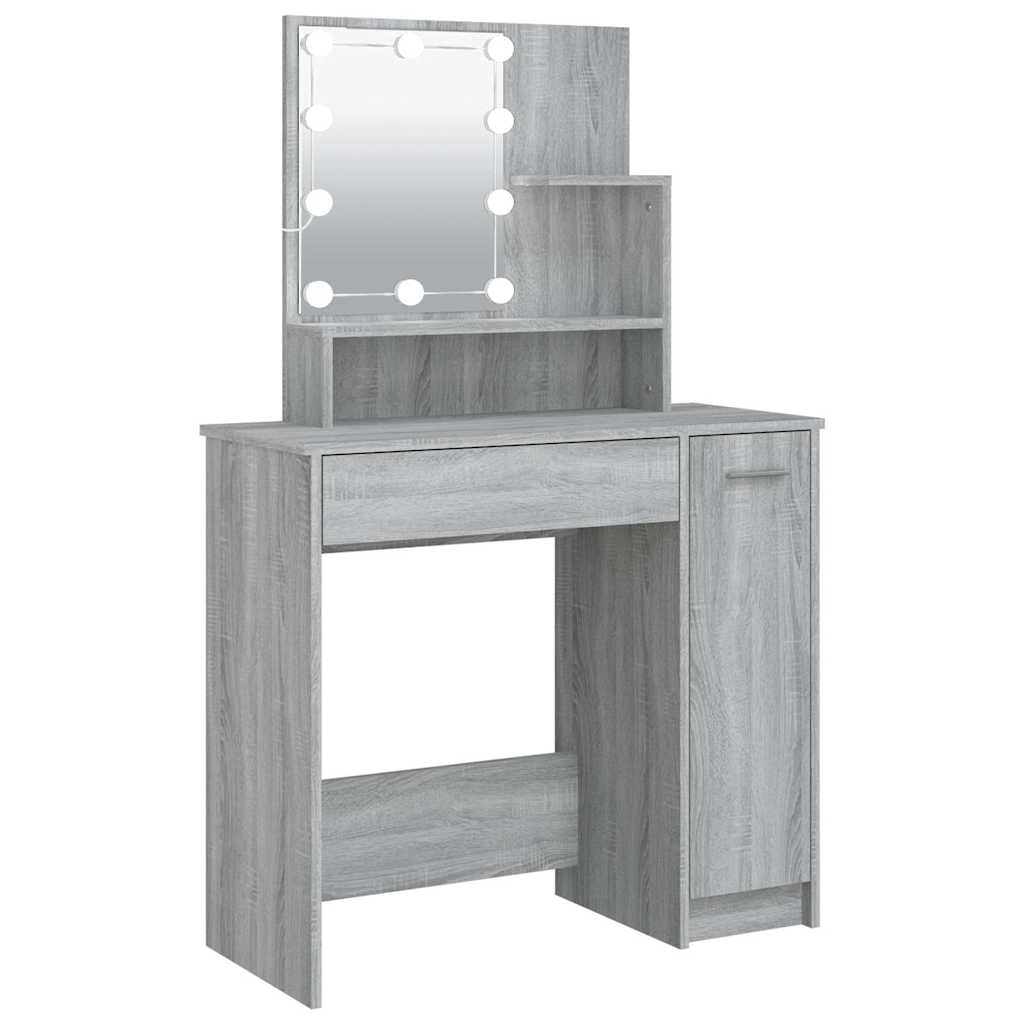 makeupbord med LED-lys 86,5x35x136 cm grå sonoma-eg