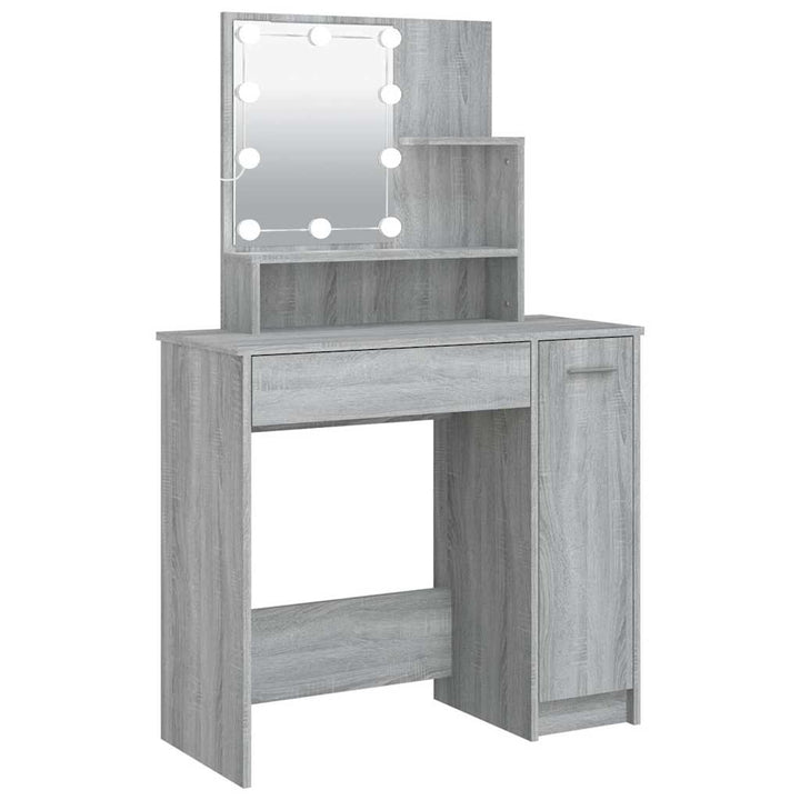makeupbord med LED-lys 86,5x35x136 cm grå sonoma-eg