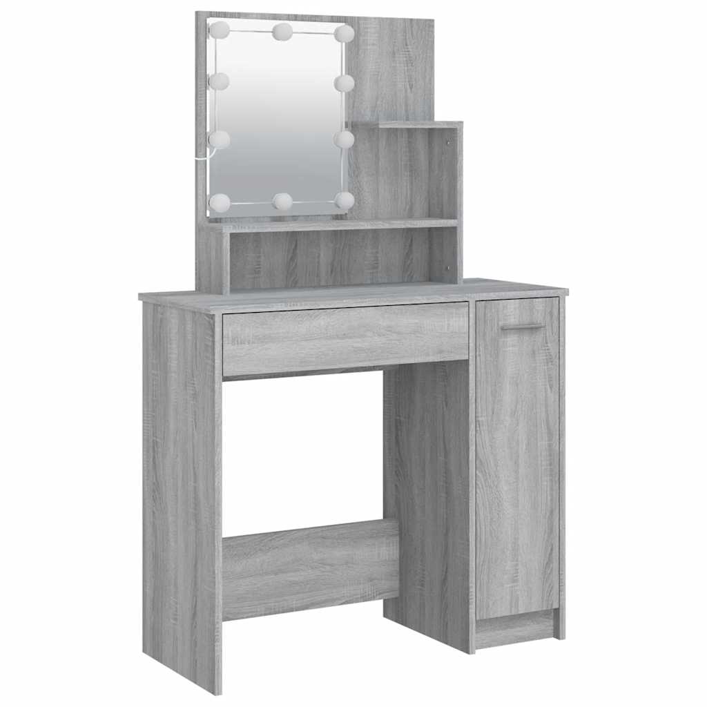 makeupbord med LED-lys 86,5x35x136 cm grå sonoma-eg