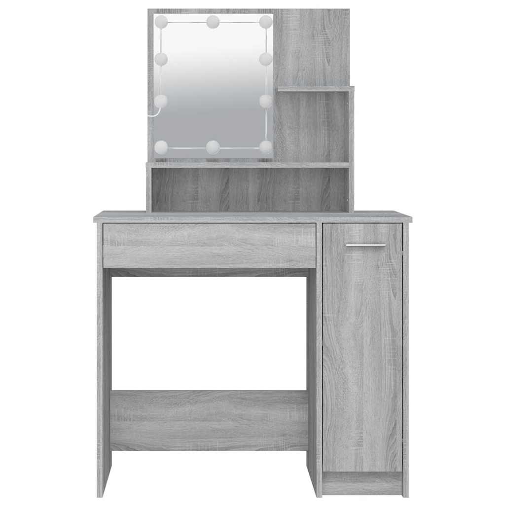 makeupbord med LED-lys 86,5x35x136 cm grå sonoma-eg