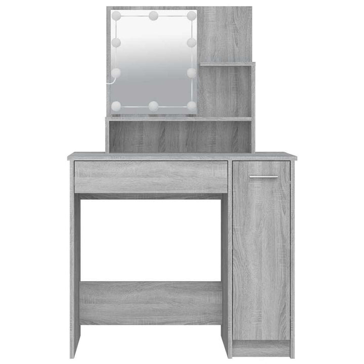 makeupbord med LED-lys 86,5x35x136 cm grå sonoma-eg