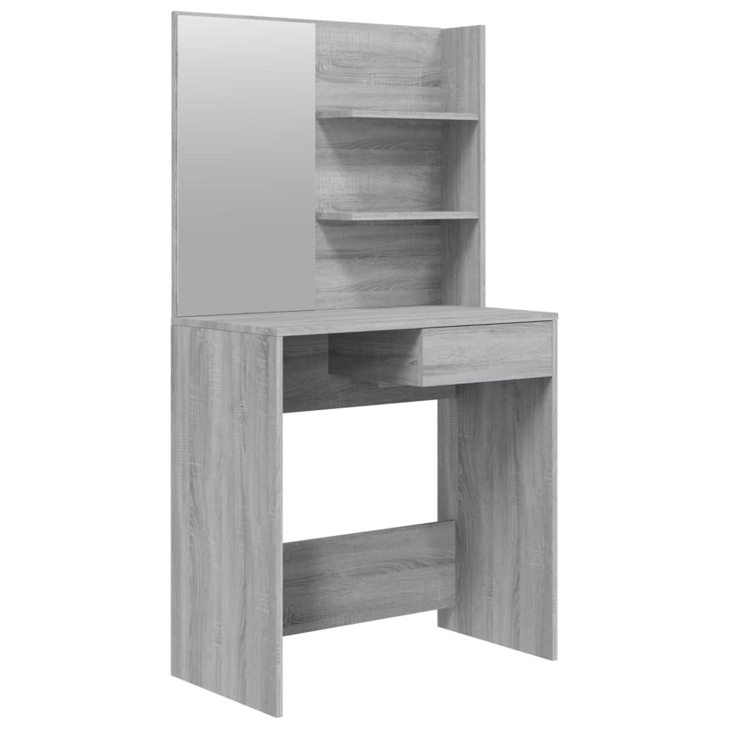 makeupbord med spejl 74,5x40x141 cm grå sonoma-eg