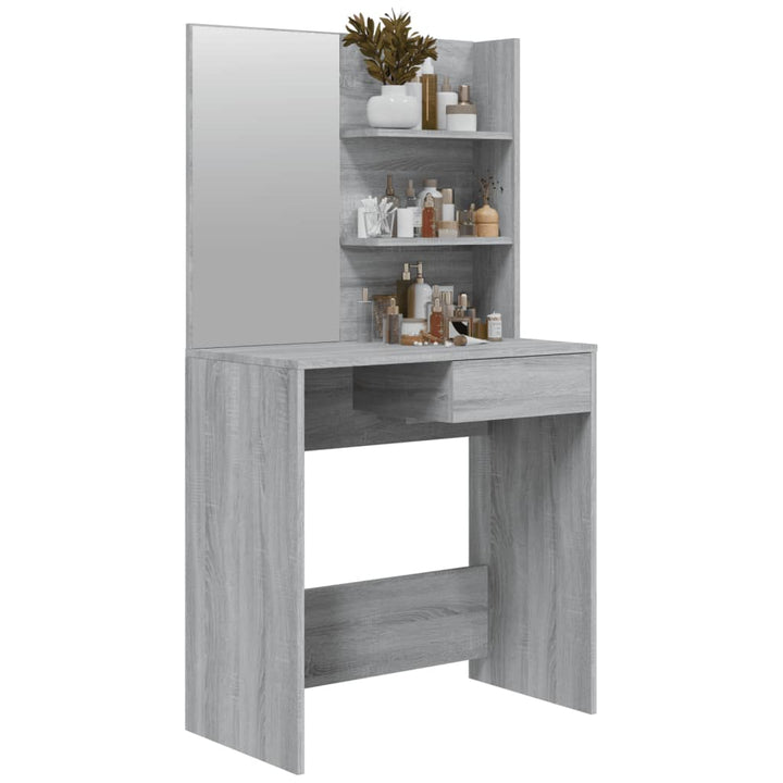 makeupbord med spejl 74,5x40x141 cm grå sonoma-eg