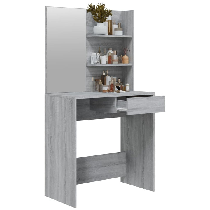 makeupbord med spejl 74,5x40x141 cm grå sonoma-eg