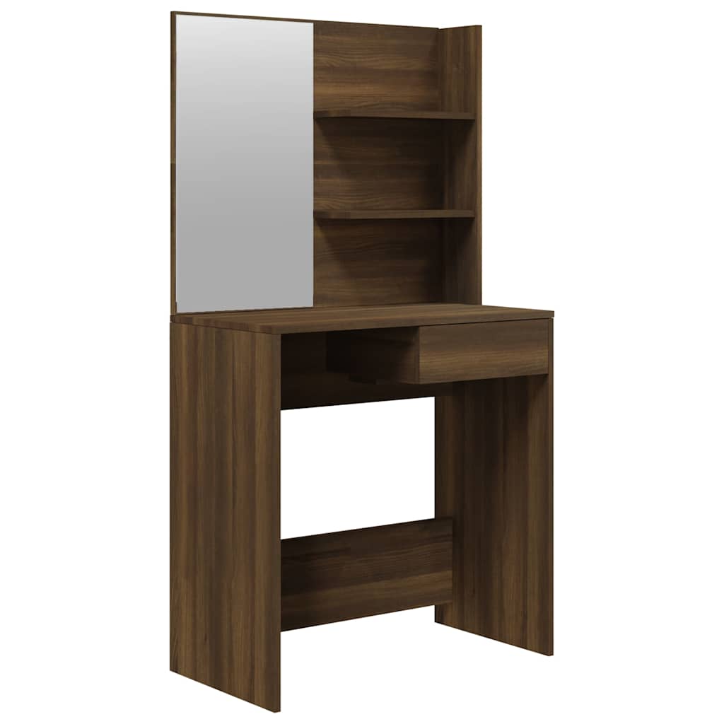 makeupbord med spejl 74,5x40x141 cm brun egetræsfarve