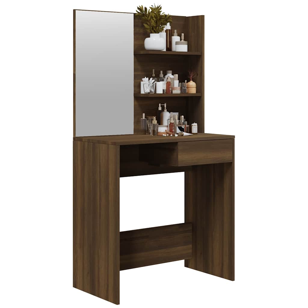 makeupbord med spejl 74,5x40x141 cm brun egetræsfarve
