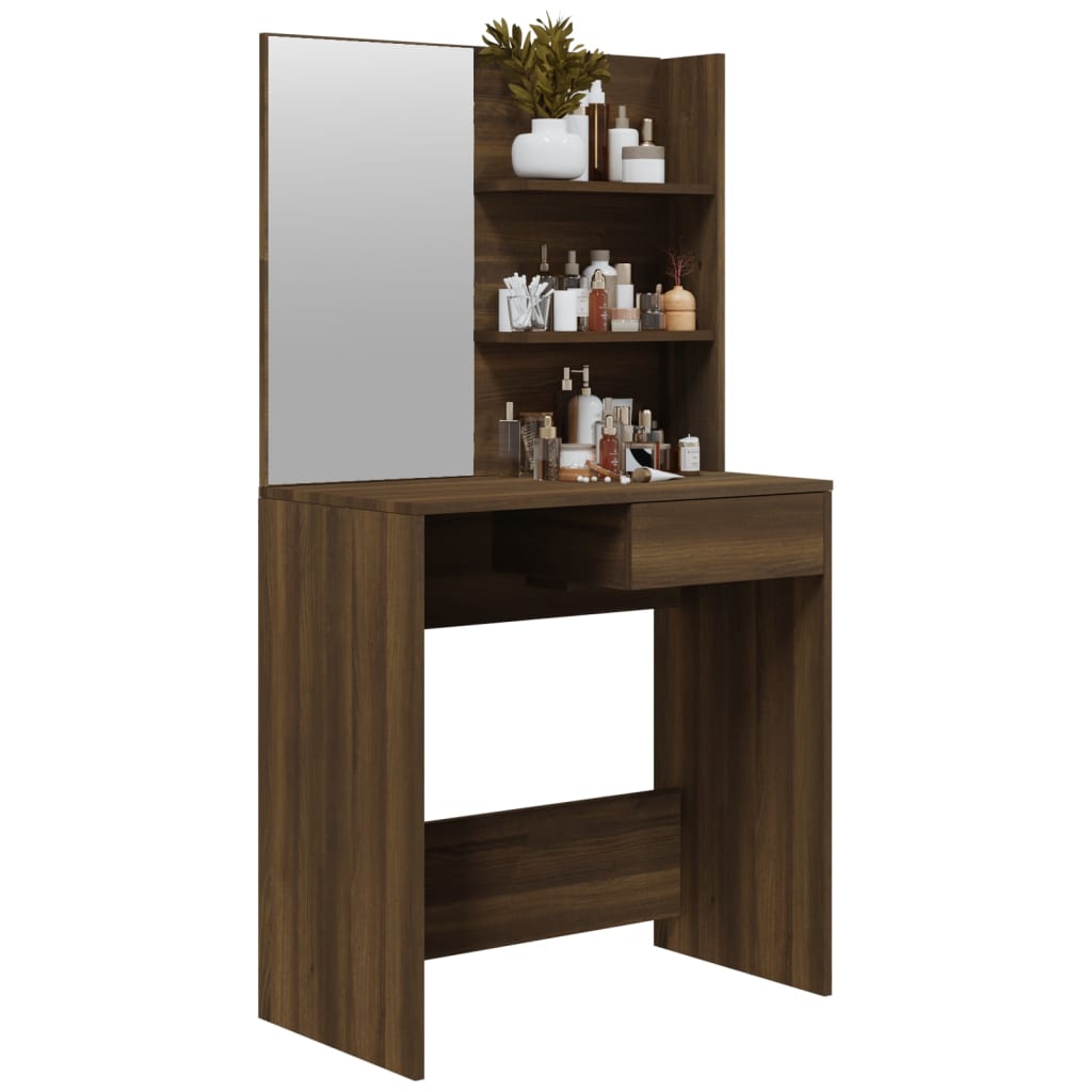 makeupbord med spejl 74,5x40x141 cm brun egetræsfarve