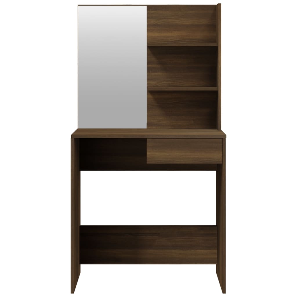 makeupbord med spejl 74,5x40x141 cm brun egetræsfarve