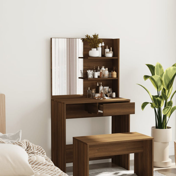 makeupbord med spejl 74,5x40x141 cm brun egetræsfarve