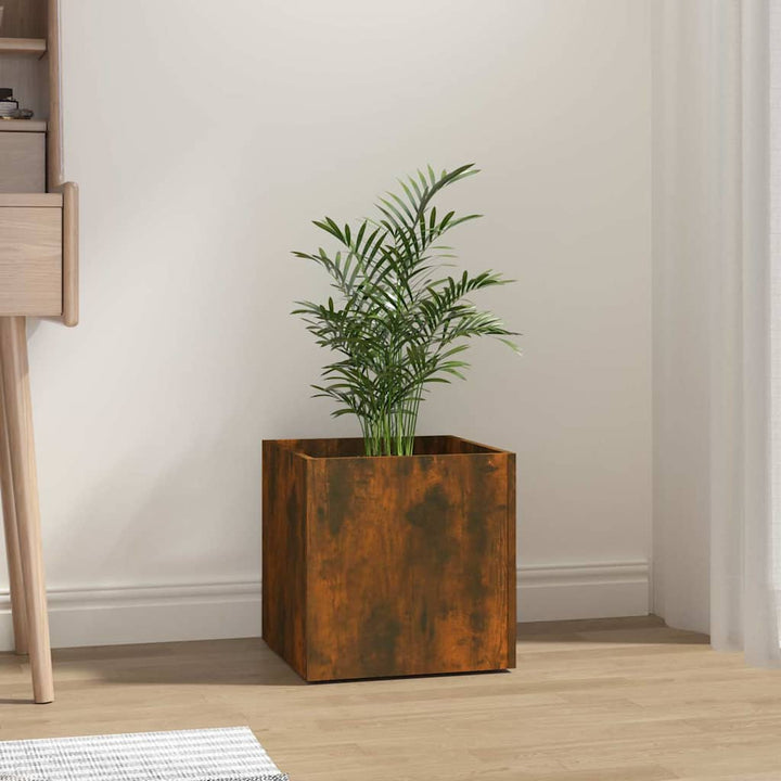 plantekasse 40x40x40 cm konstrueret træ røget egetræsfarve