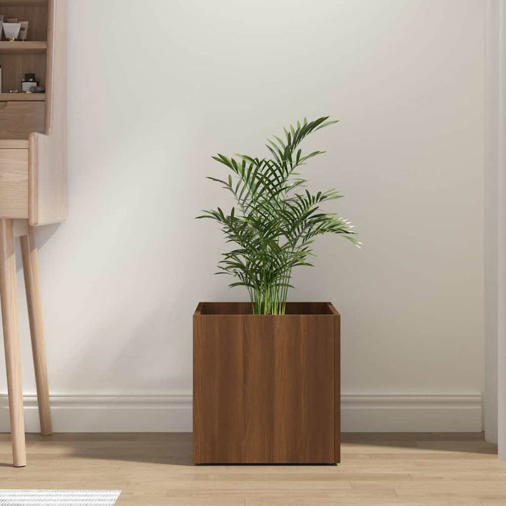 plantekasse 40x40x40 cm konstrueret træ brun egetræsfarve