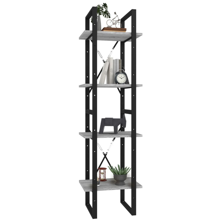 bogreol m. 4 hylder 40x30x140 cm konstrueret træ grå sonoma