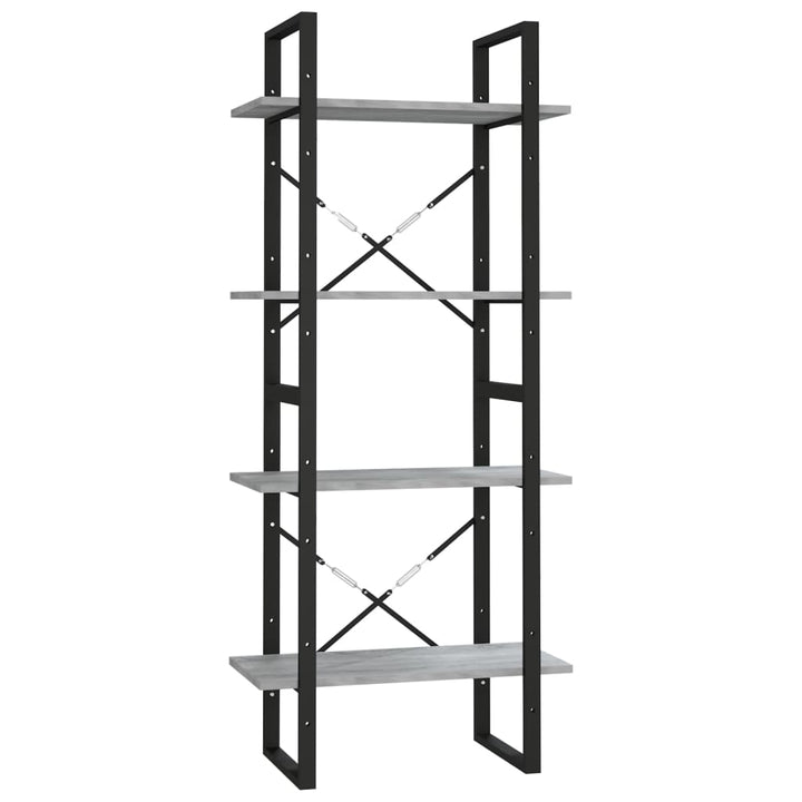 bogreol m. 4 hylder 60x30x140 cm konstrueret træ grå sonoma