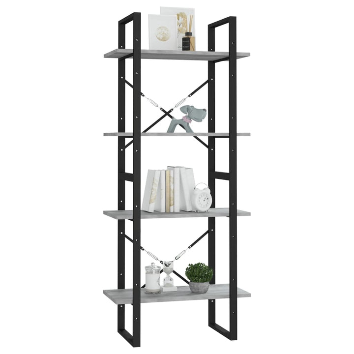 bogreol m. 4 hylder 60x30x140 cm konstrueret træ grå sonoma