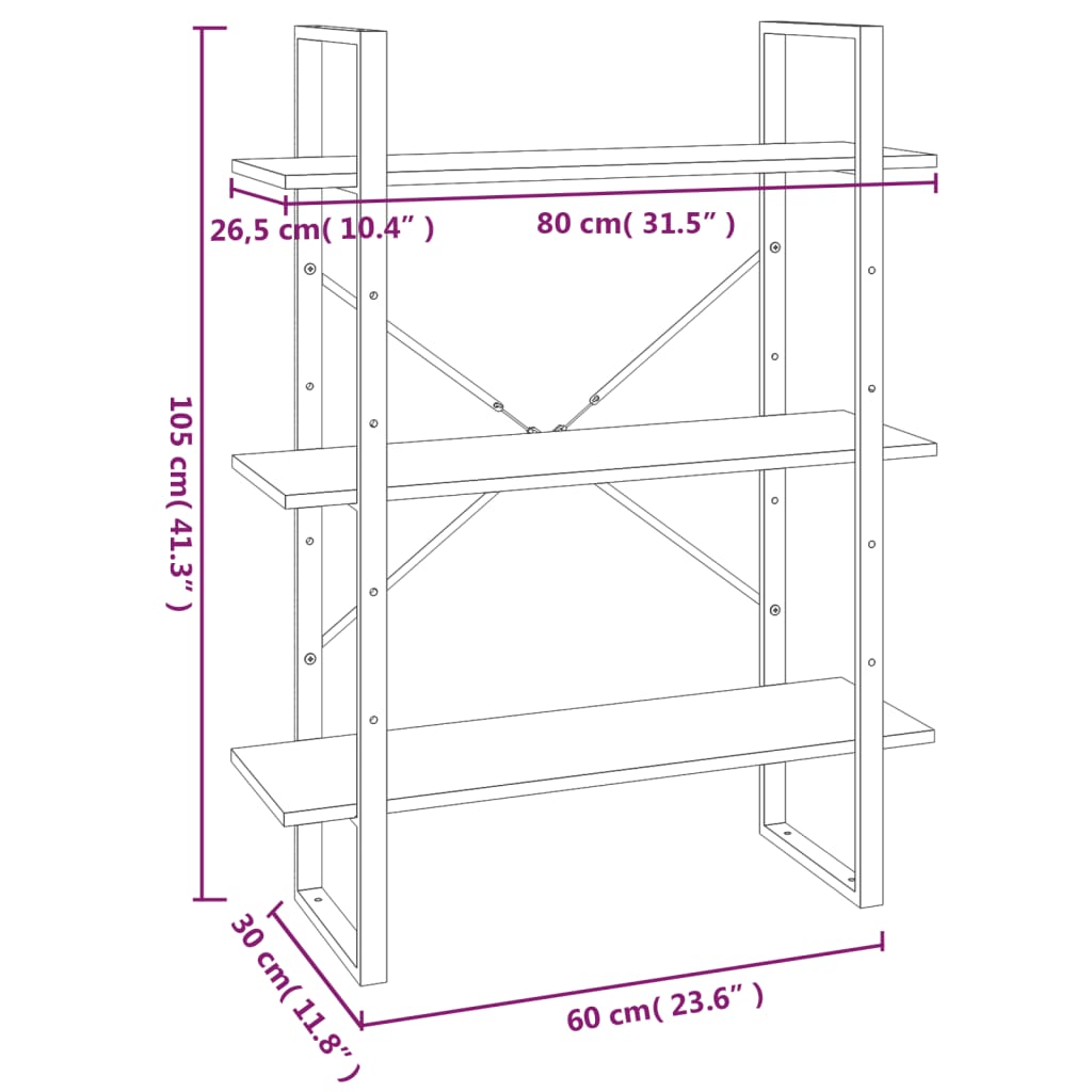 bogreol 80x30x105 cm konstrueret træ grå sonoma-eg
