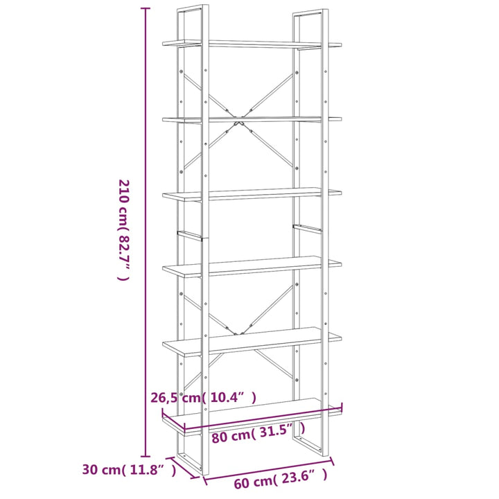 reol 80x30x210 cm konstrueret træ grå sonoma-eg