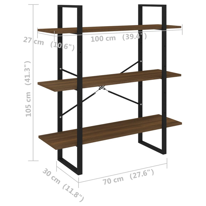 bogreol 100x30x105 cm konstrueret træ sonoma-eg