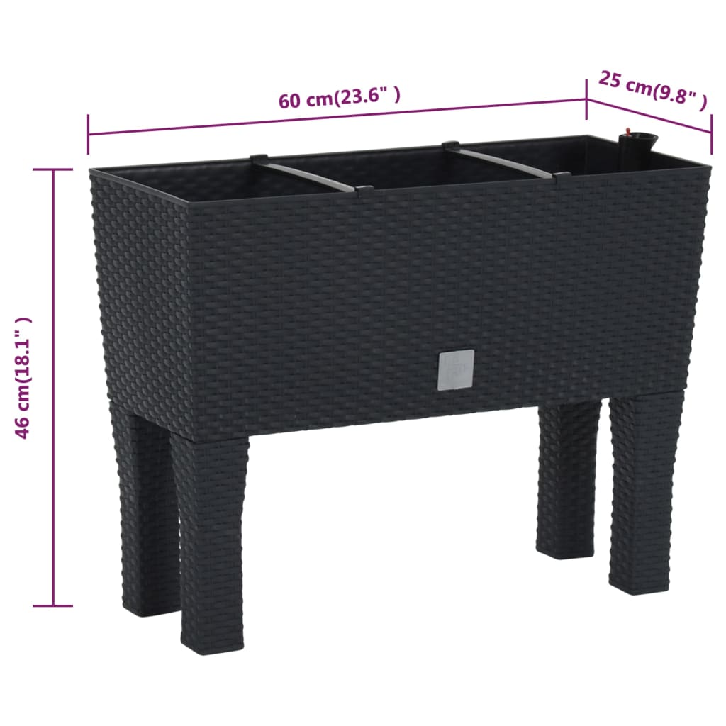 høj plantekasse 60x25x46 cm PP-rattan antracitgrå