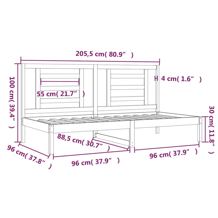 daybed uden madras 90x200 cm massivt fyrretræ hvid