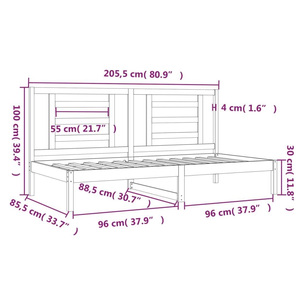 daybed uden madras 80x200 cm massivt fyrretræ hvid