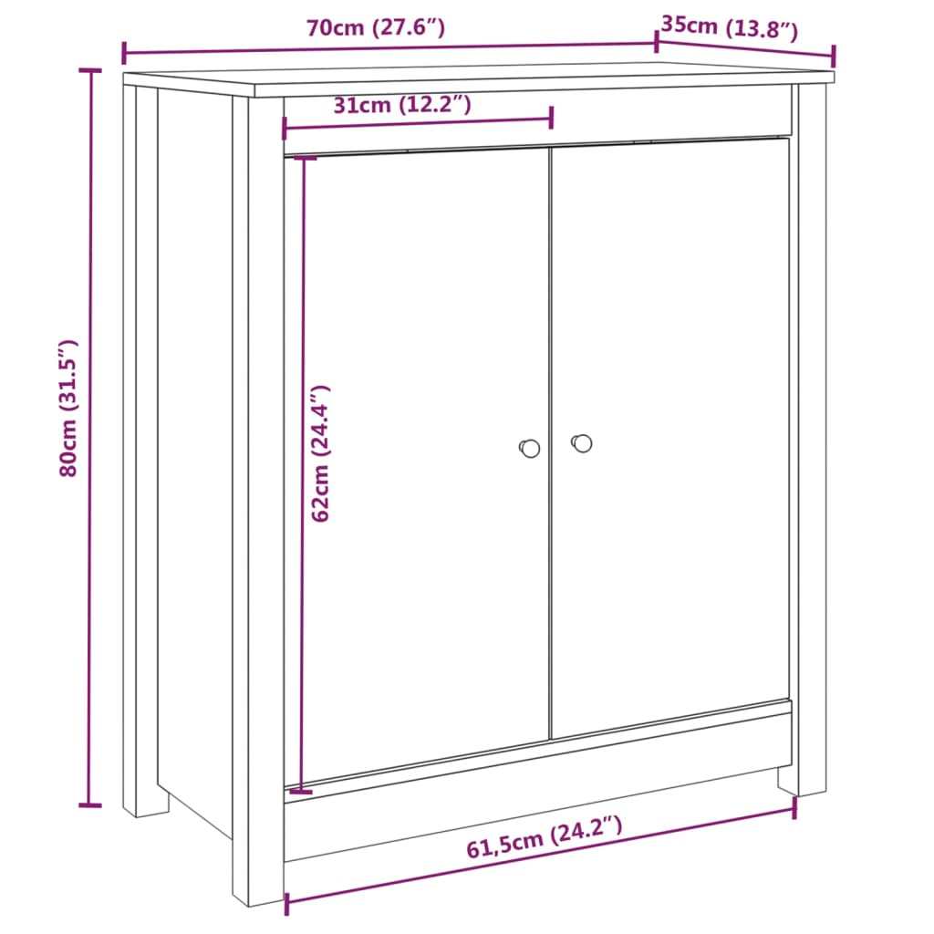 skænke 2 stk. 70x35x80 cm massivt fyrretræ hvid