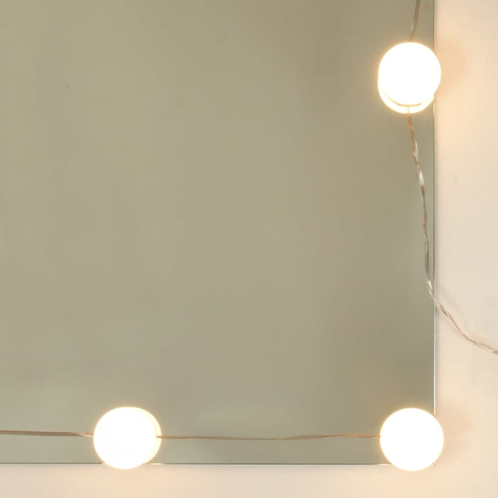makeupbordssæt med LED-lys konstrueret træ sort