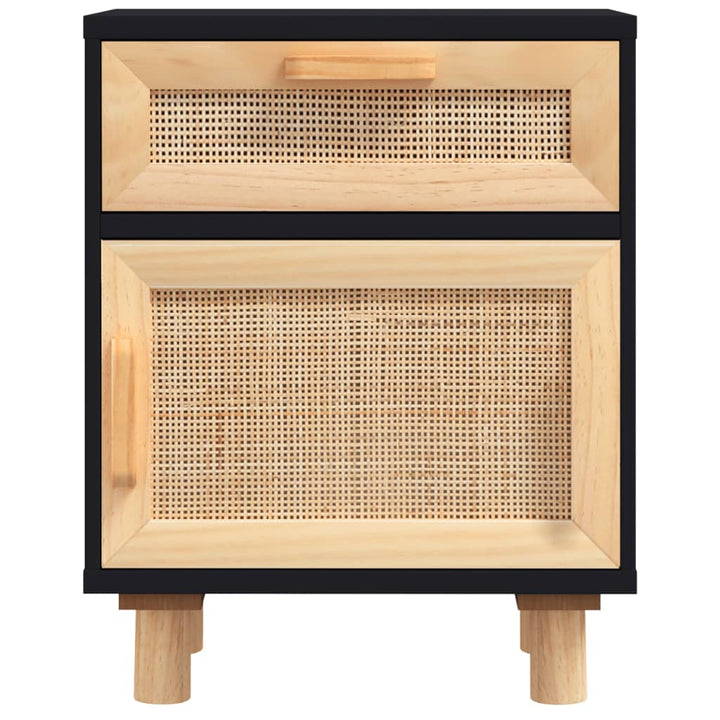 sengeborde 2 stk. massivt fyrretræ og naturlig rattan sort