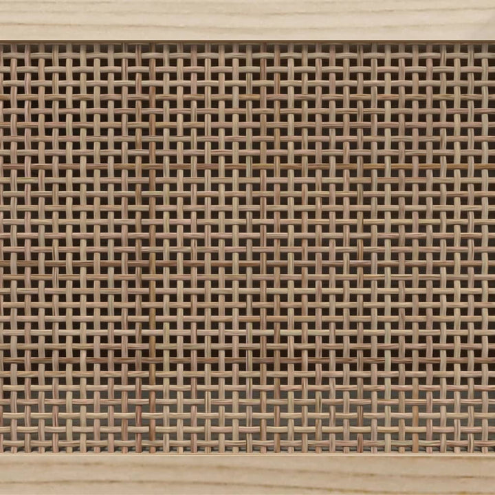 tv-bord 105x30x40 cm massivt fyrretræ og naturlig rattan hvid