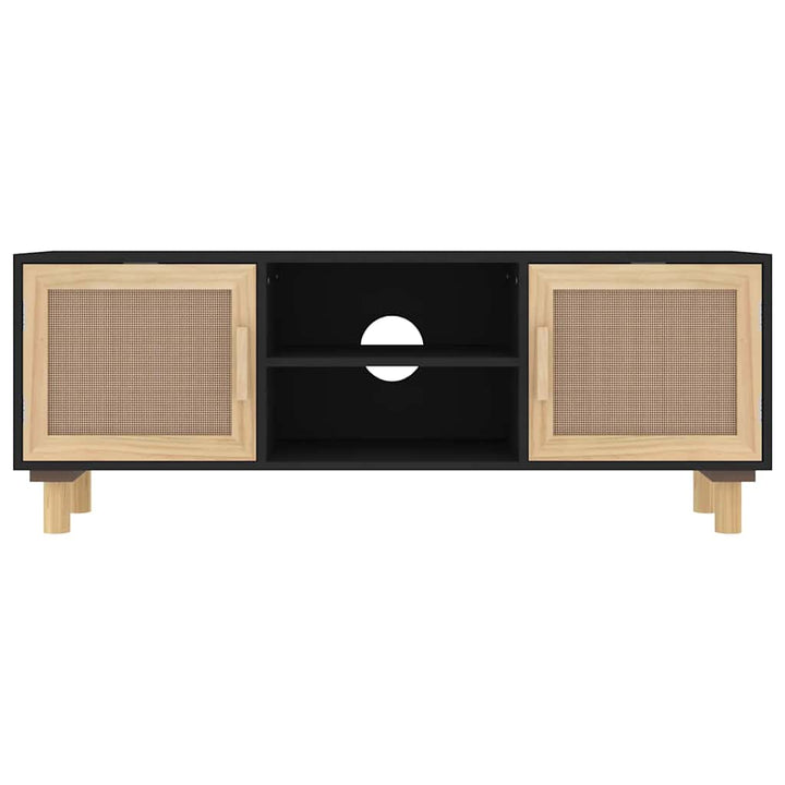 tv-bord 105x30x40 cm massivt fyrretræ og naturlig rattan sort