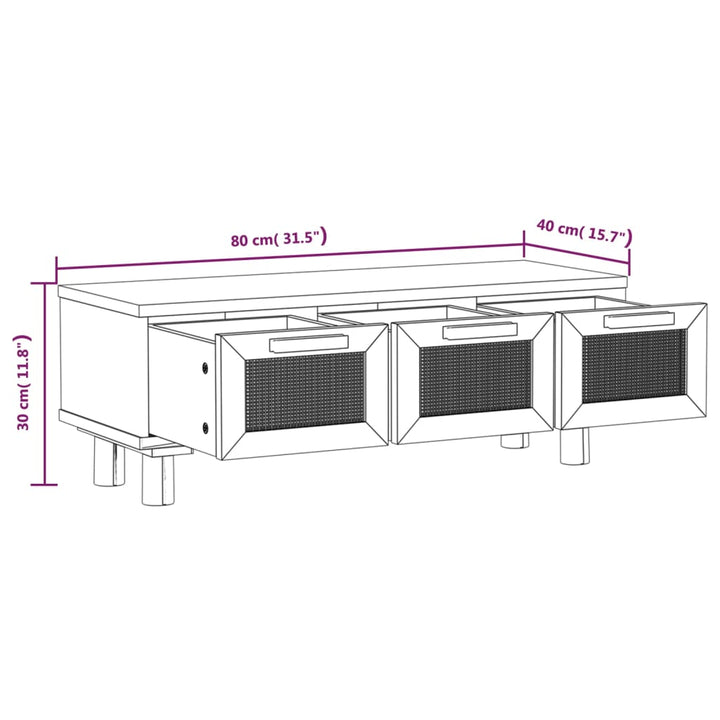 sofabord 80x40x30 cm konstrueret træ og massivt fyrretræ sort