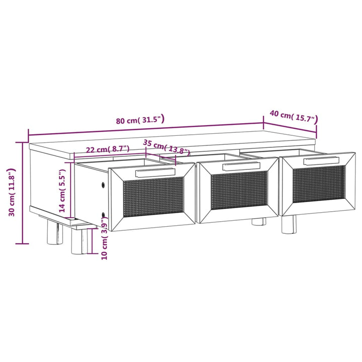 sofabord 80x40x30 cm konstrueret træ og massivt fyrretræ sort