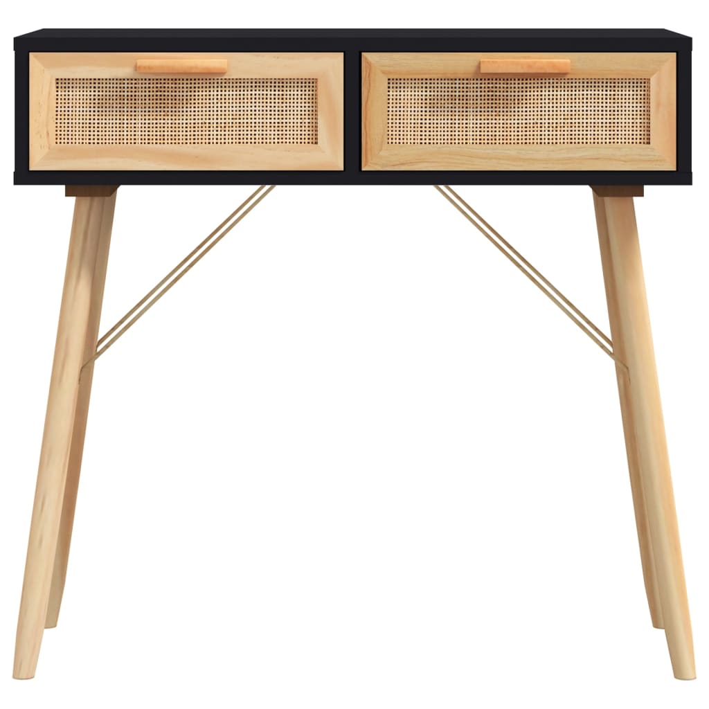 konsolbord 80x30x75 cm massivt fyrretræ naturlig rattan sort