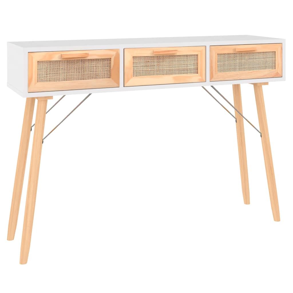 konsolbord 105x30x75 cm massivt fyrretræ naturlig rattan hvid