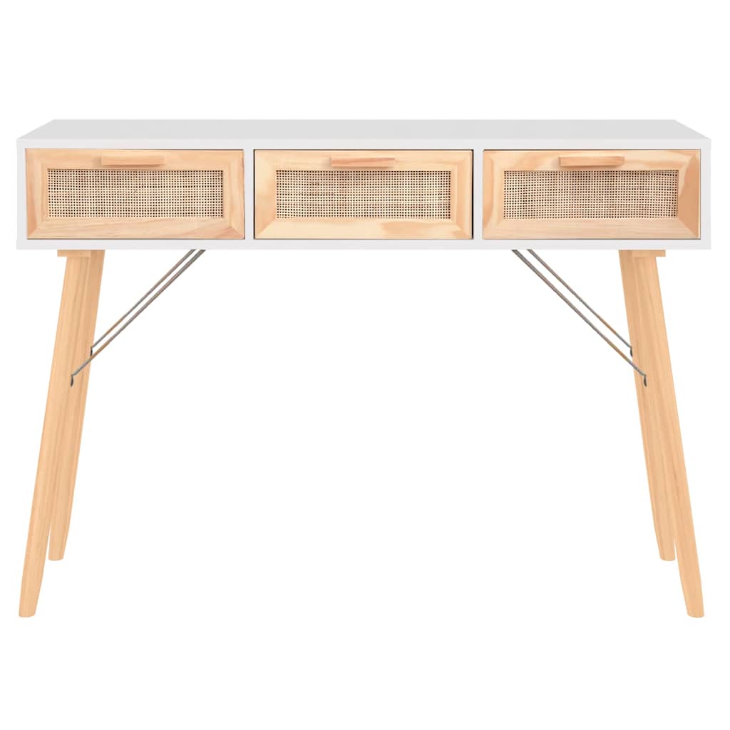 konsolbord 105x30x75 cm massivt fyrretræ naturlig rattan hvid