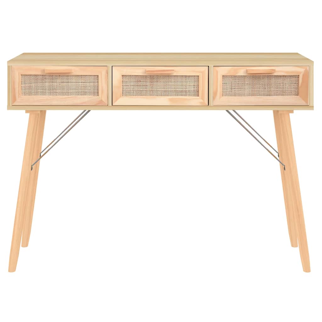 konsolbord 105x30x75 cm massivt fyrretræ naturlig rattan brun