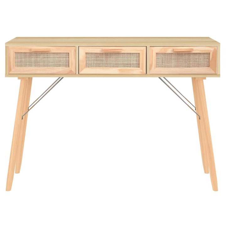 konsolbord 105x30x75 cm massivt fyrretræ naturlig rattan brun
