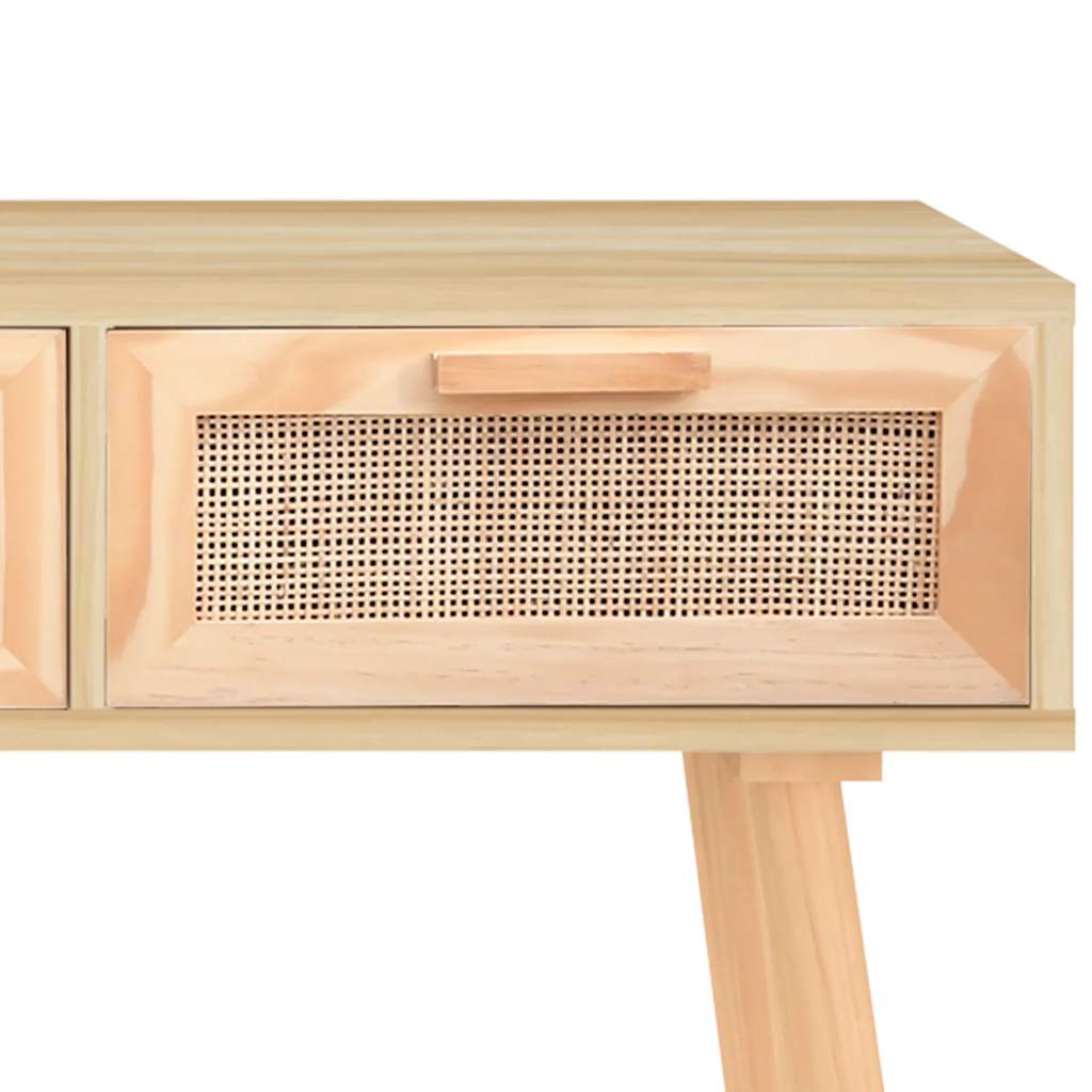 konsolbord 105x30x75 cm massivt fyrretræ naturlig rattan brun