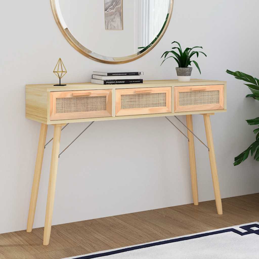 konsolbord 105x30x75 cm massivt fyrretræ naturlig rattan brun
