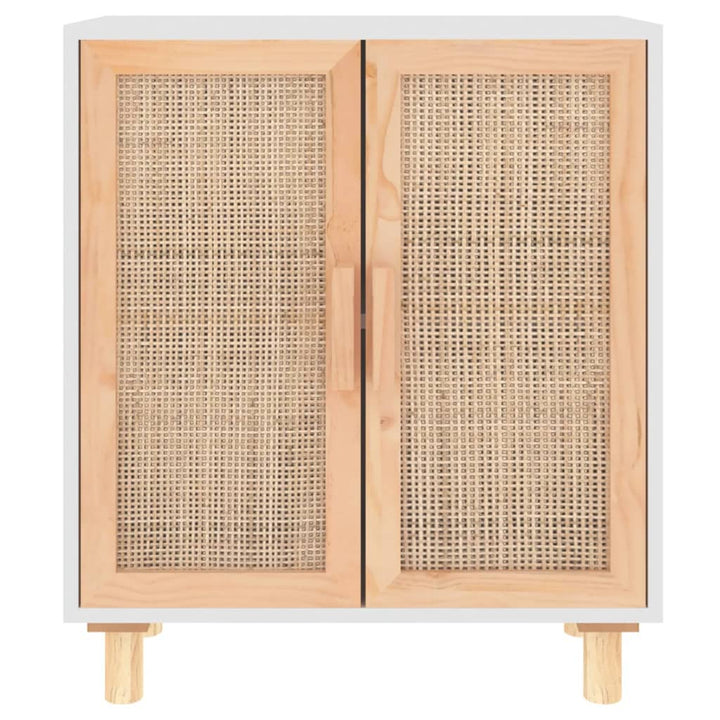 skænk 60x30x70 cm massivt fyrretræ og naturlig rattan hvid