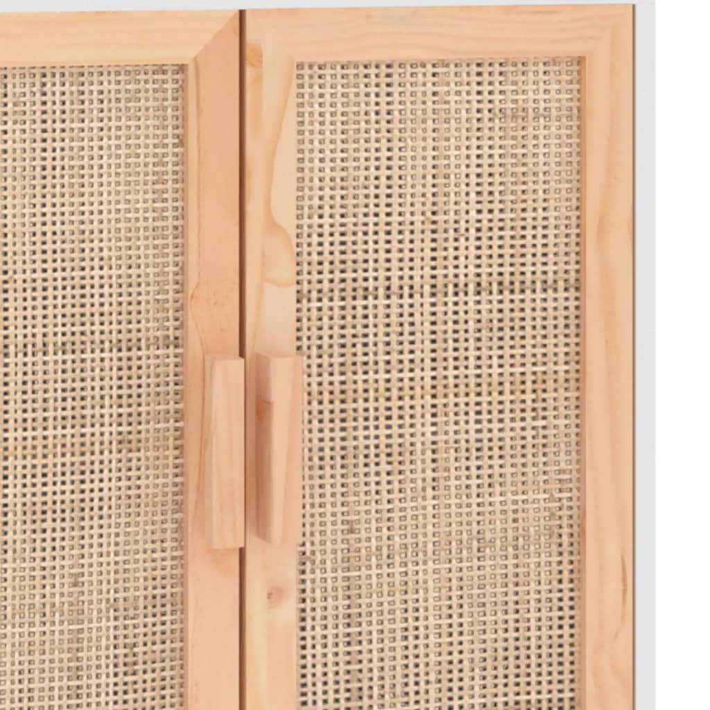 skænk 60x30x70 cm massivt fyrretræ og naturlig rattan hvid