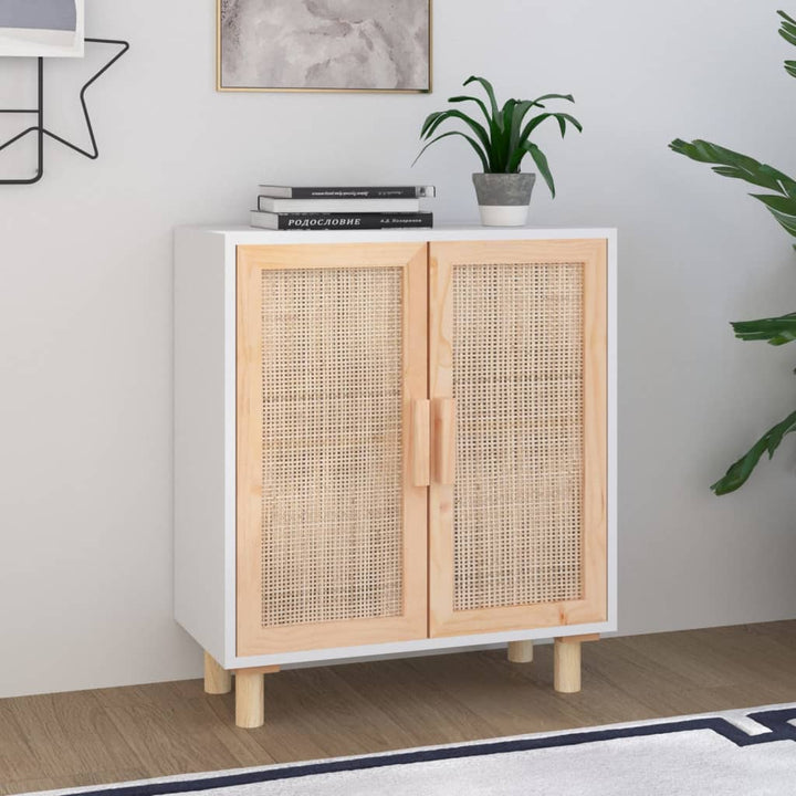skænk 60x30x70 cm massivt fyrretræ og naturlig rattan hvid