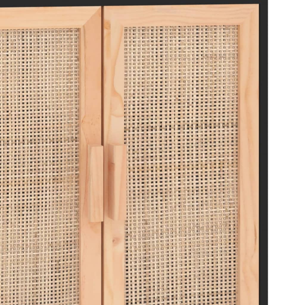 skænk 60x30x70 cm massivt fyrretræ og naturlig rattan sort