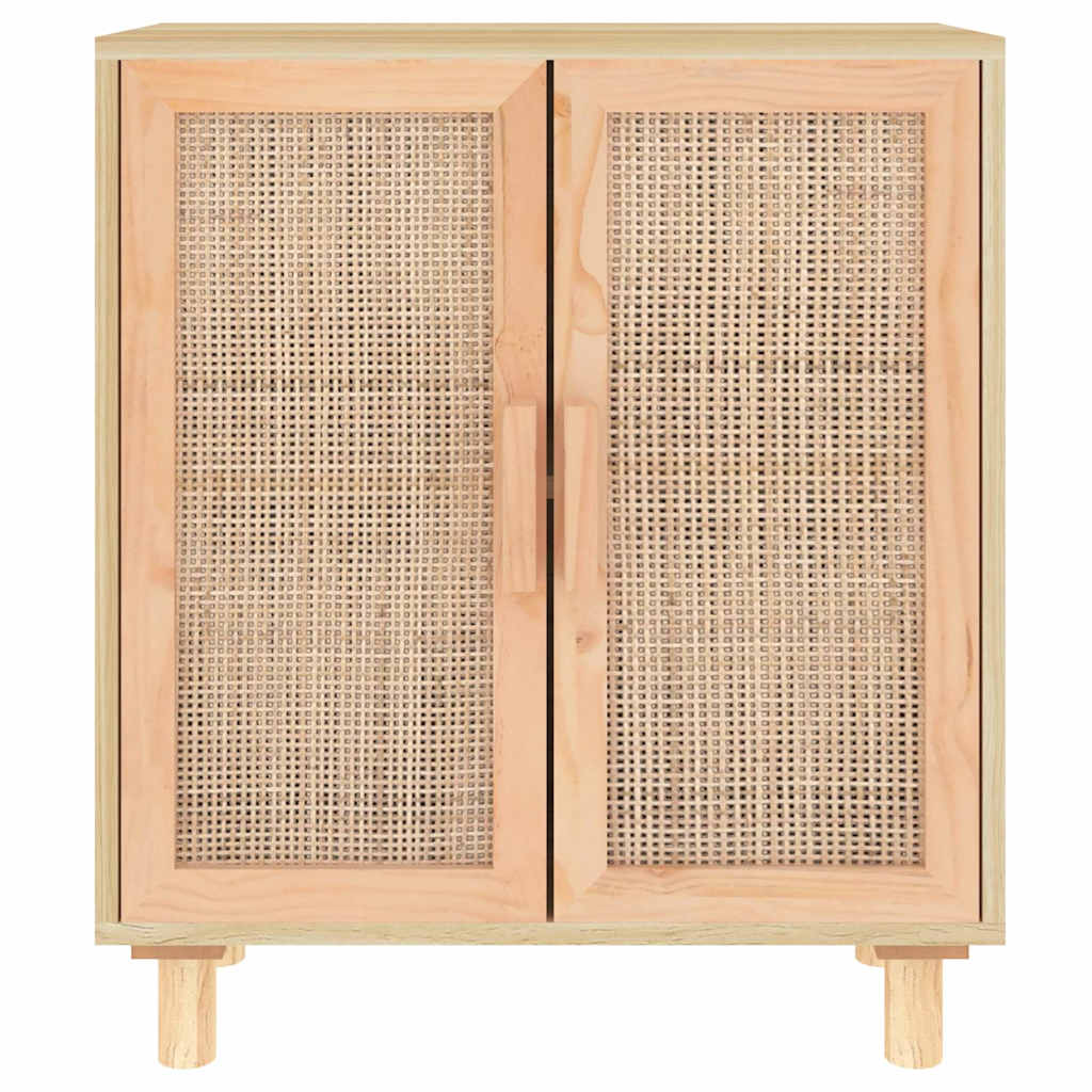 skænk 60x30x70 cm massivt fyrretræ og naturlig rattan brun